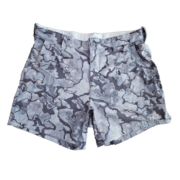 Camo Blue and Gray Men's Flat Front Shorts - Picture 1 of 13